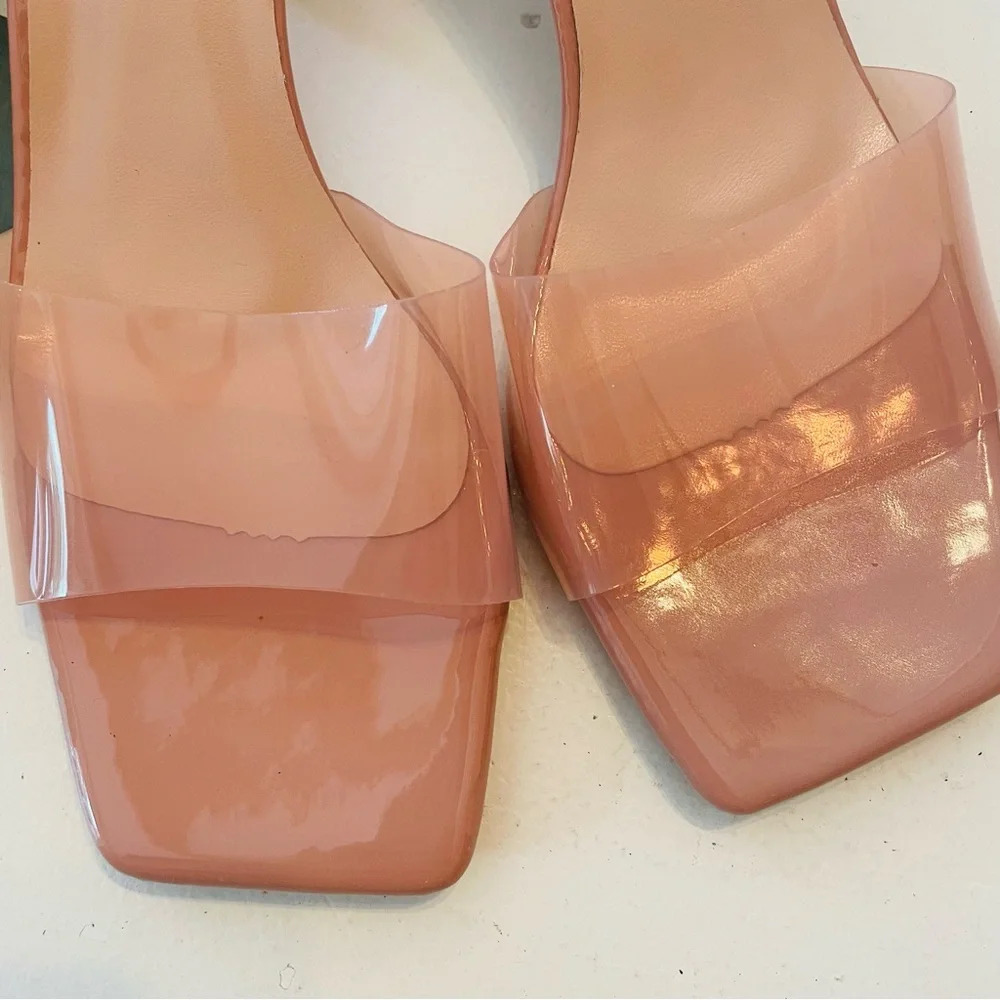 NANBEI ZUO Translucent Clear Heel Peep Toe Sandals